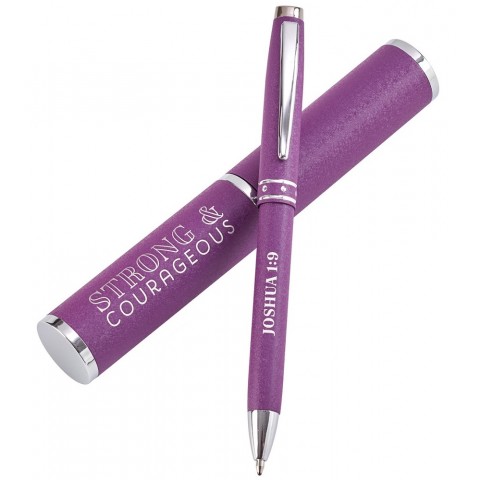 Pen in Case Purple - Strong and Courageous