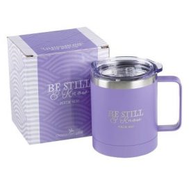 Stainless Steel Mug Purple Camp style - Be Still and Know
