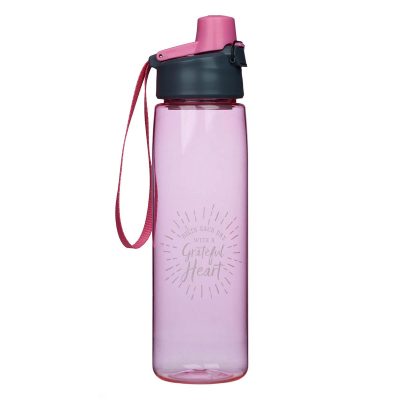 Plastic Water Bottle in Pink - Grateful Heart