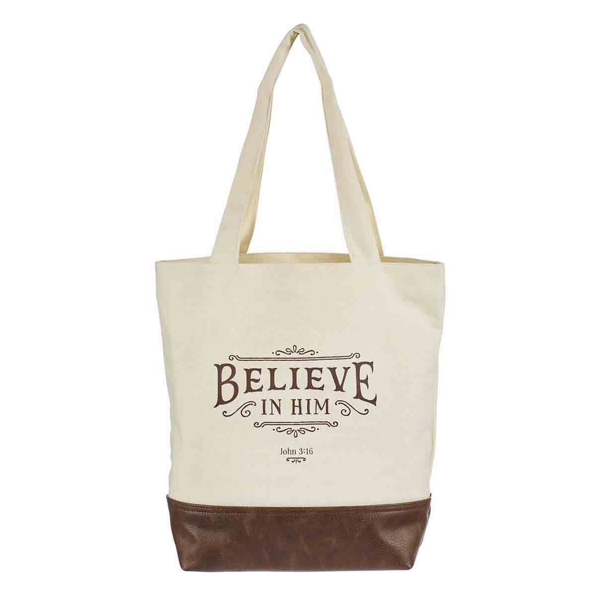 John 3:16 - Believe In Him- Canvas Tote Bag - TOT133