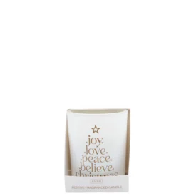 Festive Fragranced Candle - White Glass With Gold Lettering