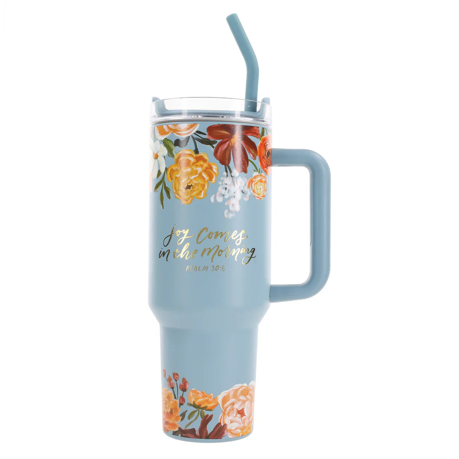 Joy Comes in the Morning Large Stainless Steel Mug with Handle and Straw