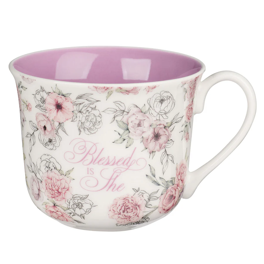 Blessed is She Ceramic Mug with Purple Interior - Image 3