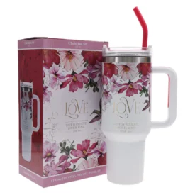 Love Is Patient, Love Is Kind Stainless Steel Mug with Handle and Straw
