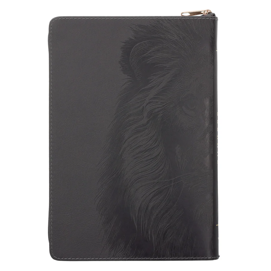 Be Strong in the Lord and in His Mighty Power Grey Lion Faux Leather Journal with Zipped Closure - Image 3