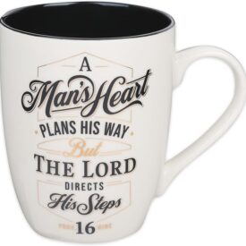 A Man's Heart Plans His Way Proverbs 16:9, Black/White, 355ml Ceramic Mug